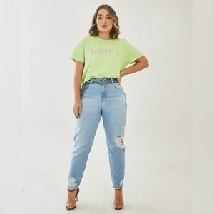 Dimy Denim Madonna Jeans Distressed Curvy Baddie Size US 2 Scandi Girl